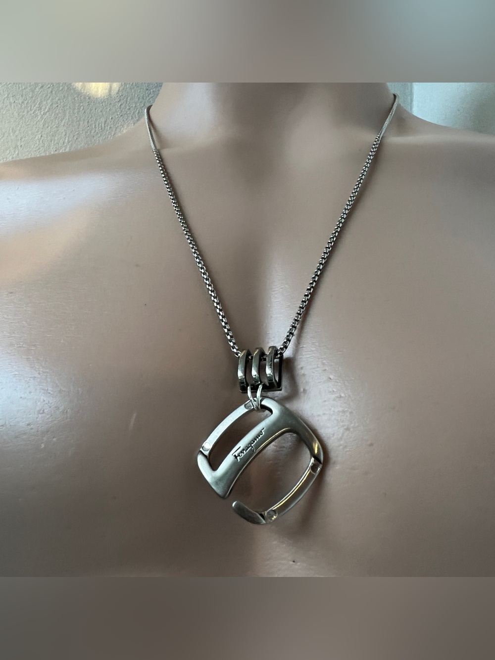 Men’s Ferragamo Silver Gancini Chain Necklace